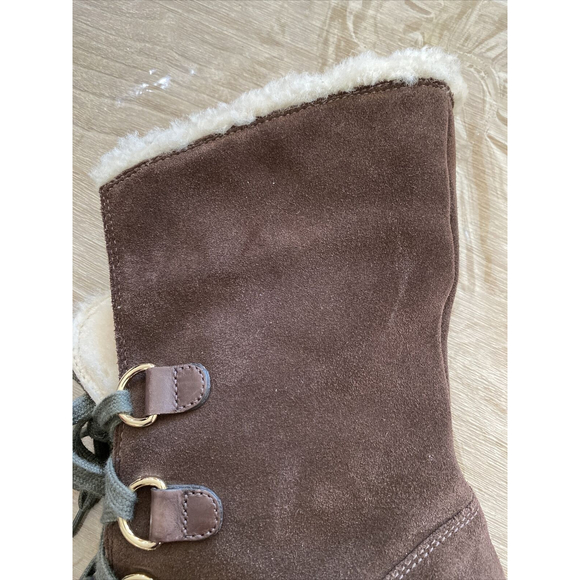 Cole Haan Boots Brown Suede Shearling Lace Up Wedge Heel 7.5 - Picture 8 of 9